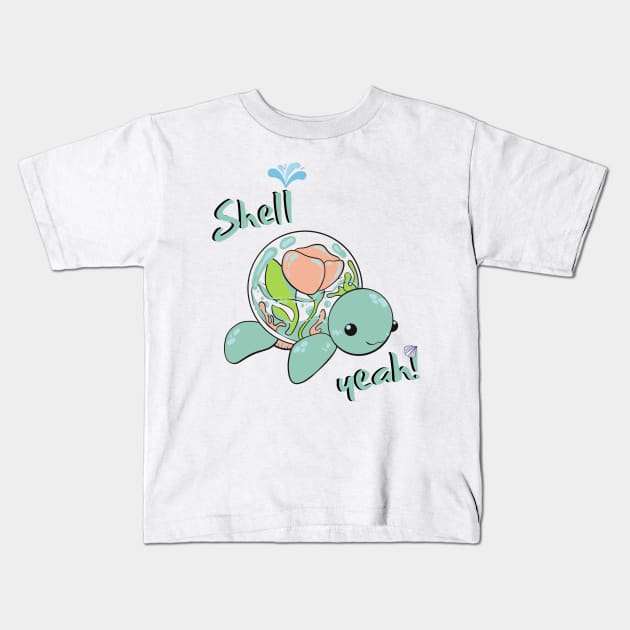 Shell yeah pun funny cartoon turtle design Kids T-Shirt by Life is Raph